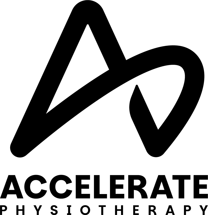 Stacked black logo of Accelerate Physiotherapy, showcasing the brand identity clearly.