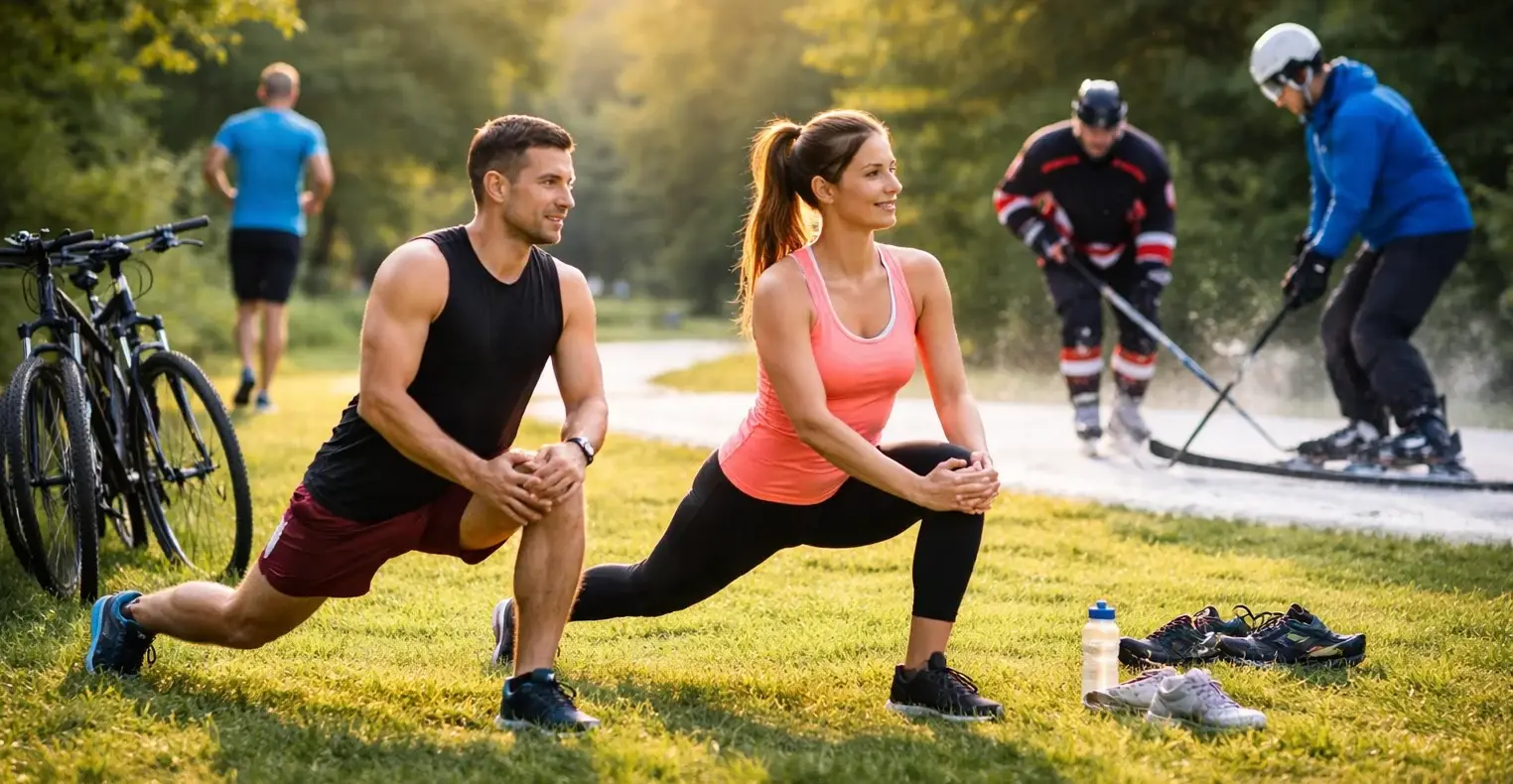 Athletes warming up outdoors for injury prevention, Oakville Athletes warming up outdoors for injury prevention, Oakville