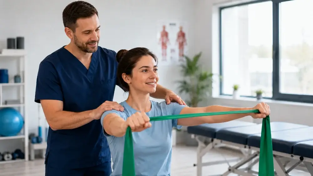 Guided physiotherapy rehabilitation exercise for shoulder and neck recovery after MVA accident
